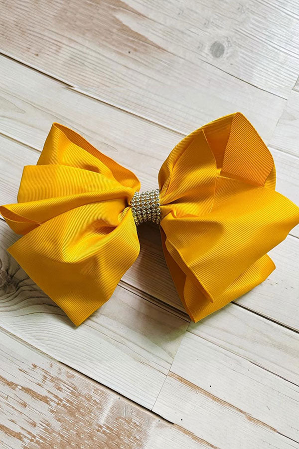 Chic double layer rehinestone 7.5" yellow boutique girls hairbow $12 for 12pc