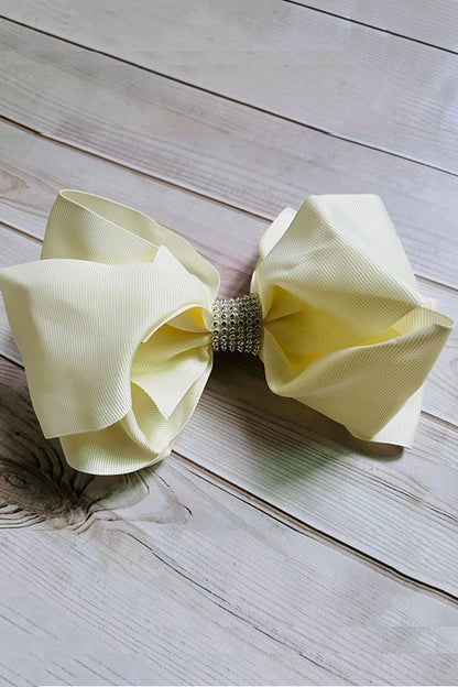 Chic double layer rehinestone 7.5" cream boutique girls hairbow $12 for 12pcs
