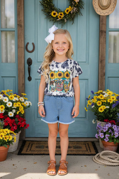 "Faith, Hope, & Love" short sleeve t-shirt & denim short 2pc girls set DHL0923-09/XCH09002