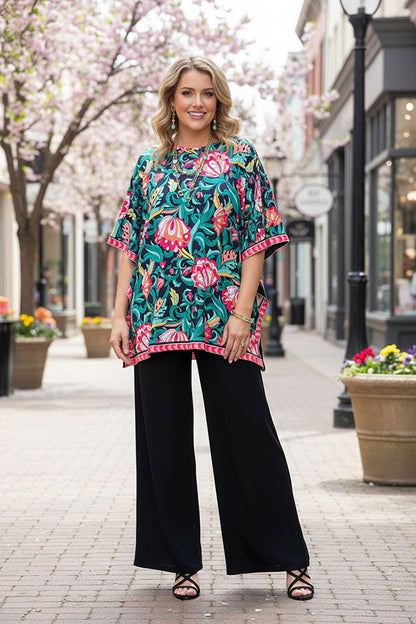 Multi color floral printed poncho casual loose women blouse GJQ16326