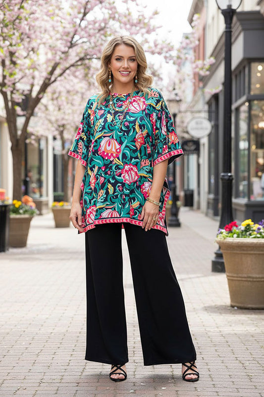 Multi color floral printed poncho casual loose women blouse GJQ16326