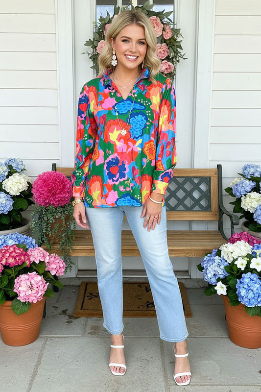 Southern Stitch floral printed long sleeve women's blouse wholesale BQ16306