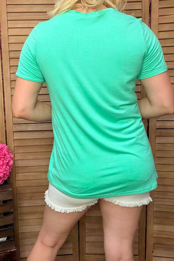 MAMA BEAR Tiffany blue printed short sleeve women t-shirt DLH9254