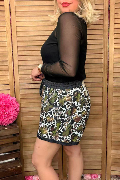 DLH11813 Camouflage printed shorts w/adjustable waist strap