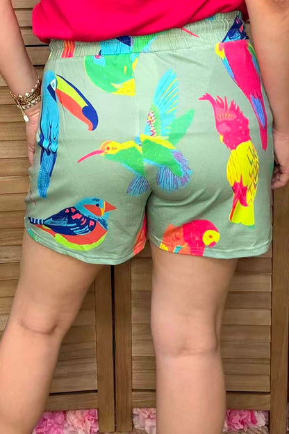 Southern Stitch spring birds printed high waist women shorts YMY14745
