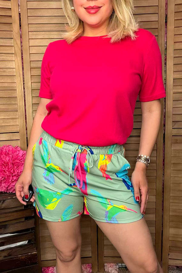 Southern Stitch spring birds printed high waist women shorts YMY14745