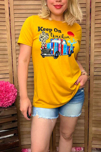 KEEP ON TRUCKIN yellow short sleeve women t-shirt DLH9121-2