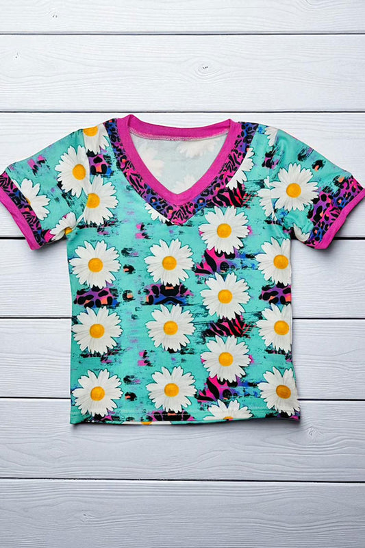 Western daisy & animal printed short sleeve girls t-shirt D10821-1
