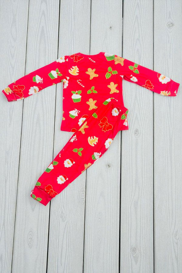 Red christmas printed long sleeve top & pant 2pc pajamas sets DLH2831