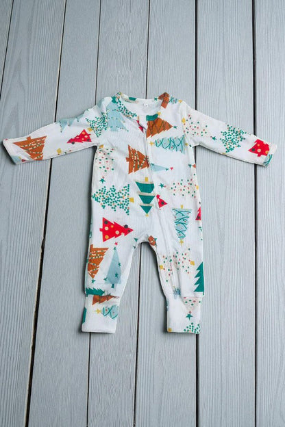 Christmas tree printed knitted long sleeve baby romper w/zippers DLH2838