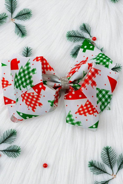 Christmas tree double layer rhinestone 7.5" hairbow (4PCS/$10.00)