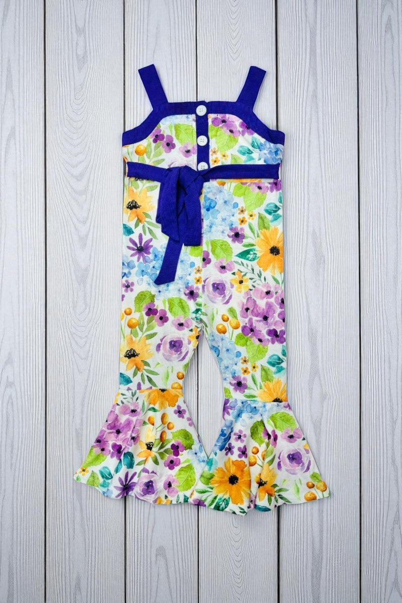 Floral printed sleeveless girls jumpsuit with straps X0999-24