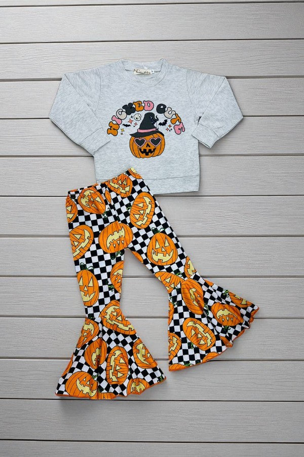 "WICKED CUTE" checkers & pumpkins sweatshirt 2pc set X0010-9