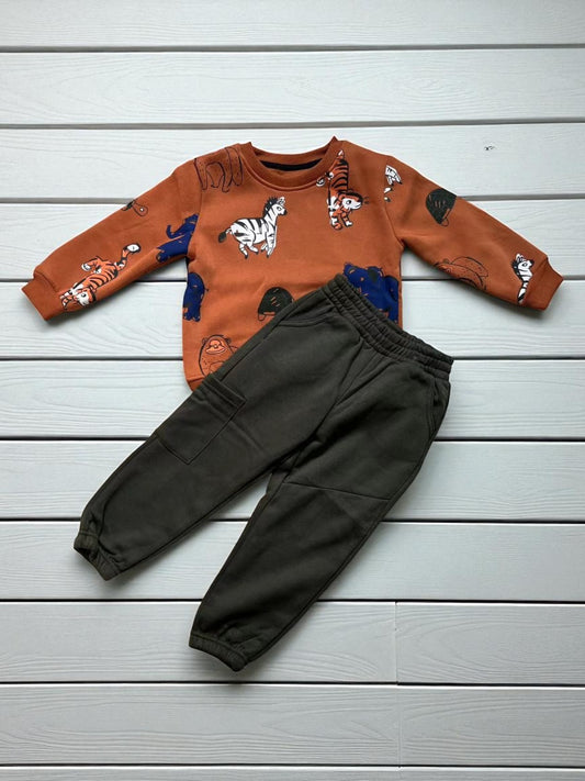 Animal printed winter sweatshirts 2pcs boy's sets 250705M