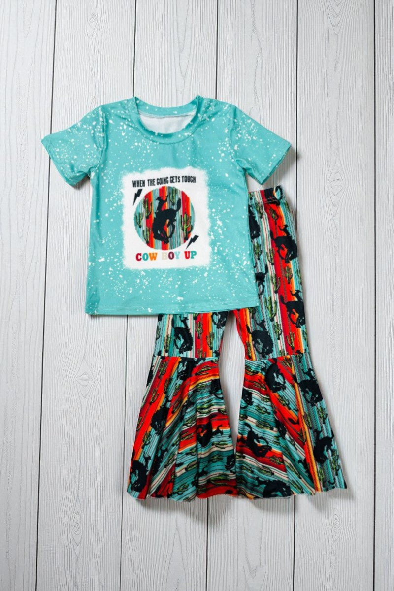 "WHEN THE GOING GETS TOUGH COW BOY UP" 2pc girls set D2438