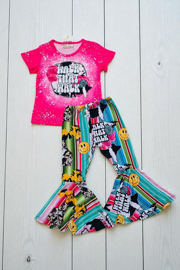 "WALK THAT WALK" multicolor 2pc short sleeve girls set X0777-12