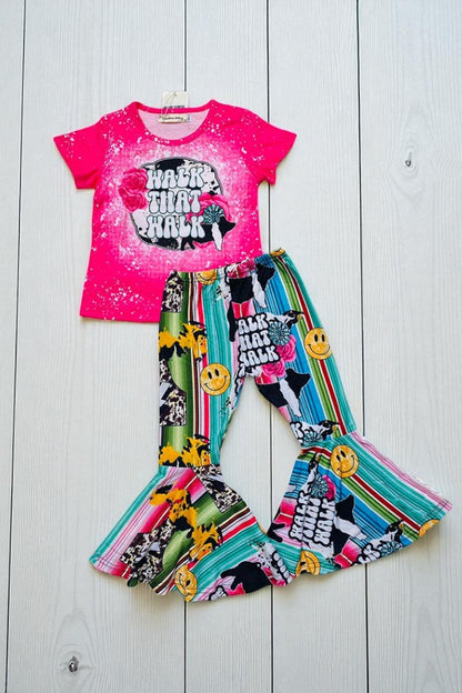 "WALK THAT WALK" multicolor 2pc short sleeve girls set X0777-12
