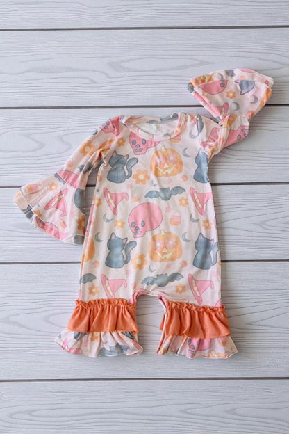 Halloween prints ruffle long sleeve infant baby girls rompers D2564