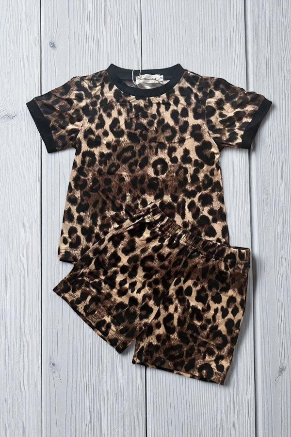 Western leopard Mom and me top & shorts 2pcs girls sets BQ2417