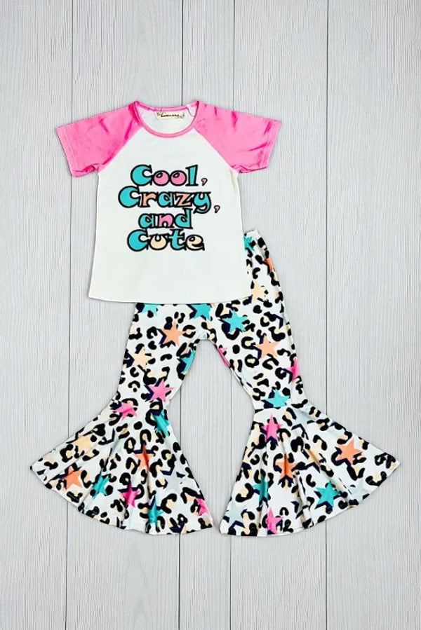 "COOL, CRAZY, AND CUTE" multicolor stars & cheetah print 2pc set X0777-28