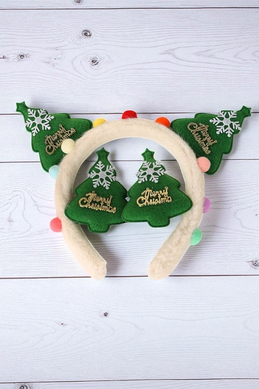 Merry Christmas headband & 2pcs clip hair bow 3pc girls hair accessories