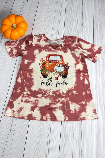 Western FALL FEELS pumpkin tie dye short sleeve girl's boutique top DLH2774