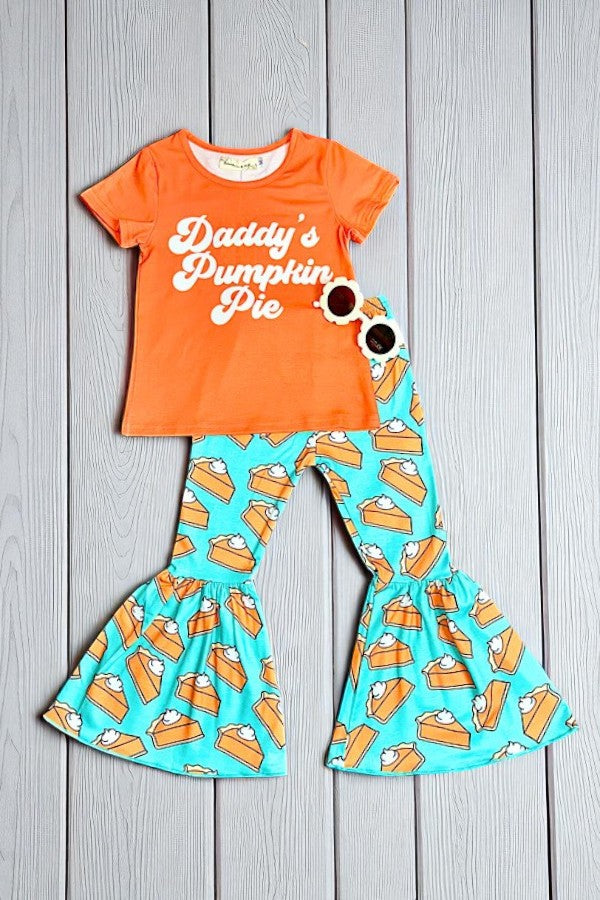 "DADDY'S PUMPKIN PIE" orange 2pc girls set X0333-28