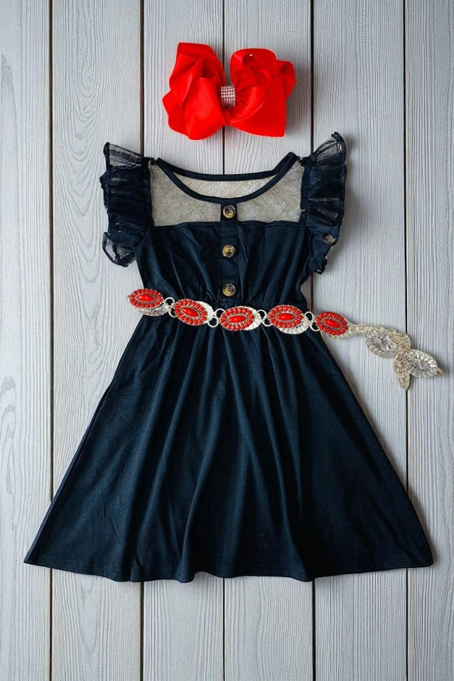 Black tulle ruffle sleeves girl dress X0888-17