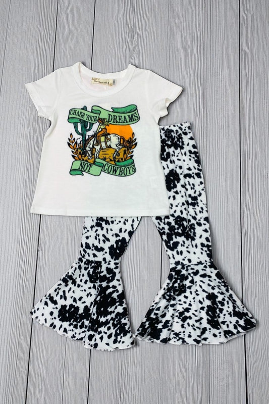 CHASE YOUR DREAMS NOT COWBOY printed 2pcs girls sets X0333-21