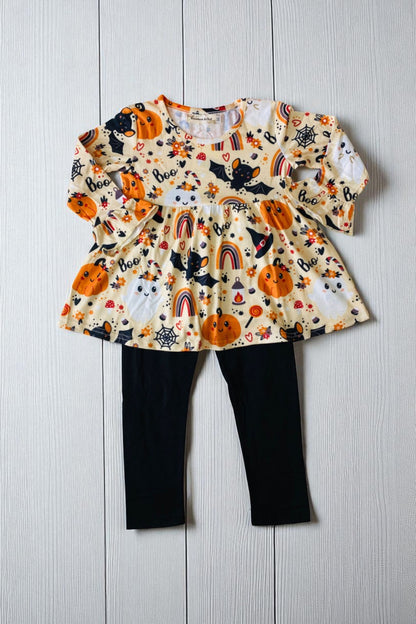 "BOO", rainbows, ghost, bats, & pumpkins 2pc ruffle set X0010-3