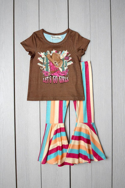 "LET'S GO GIRLS " western 2pcs girls sets X0333-5
