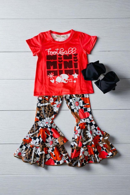 "FOOTBALL MINI" coral & leopard 2pc girls set X0015-14
