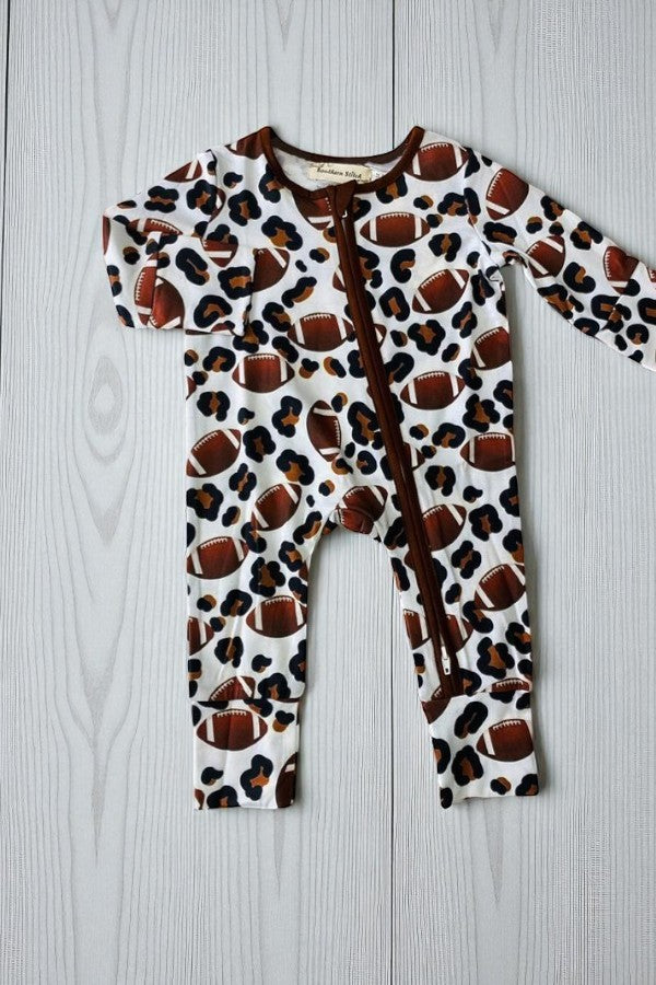 Leopard & Football prints long sleeve infant baby onesie X05002