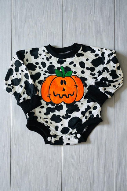 D2579 Pumpkin patch embroidery cow prints Halloween baby rompers wholesale