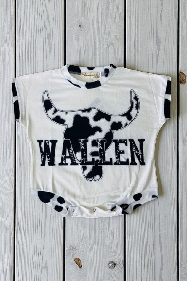 WALLEN & cow print bull skull white infant baby onesie X0014-9