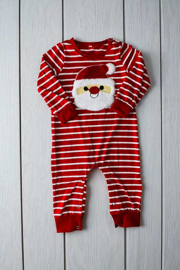Christmas red white striped & santa patch long sleeve baby romper D2824