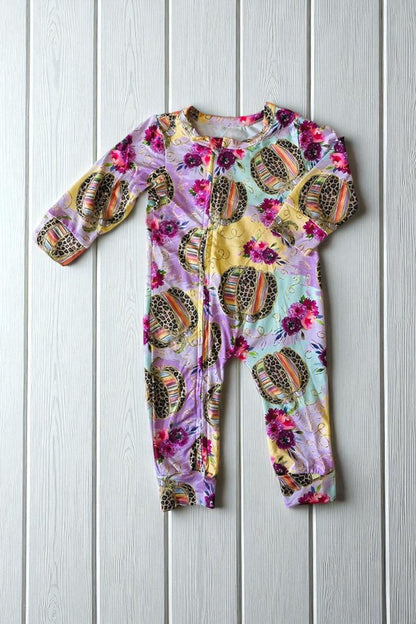 Multicolor & leopard pumpkins & floral print baby romper D2675
