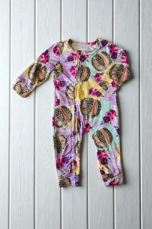 Multicolor & leopard pumpkins & floral print baby romper D2675