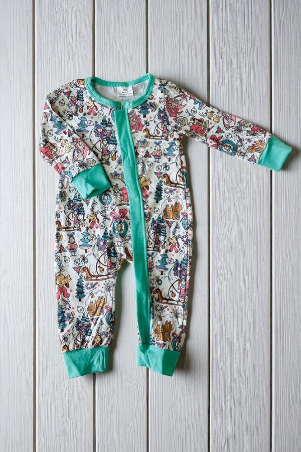 1180WY Christmas tree & Gift Printed Baby onesies w/zipper wholesale