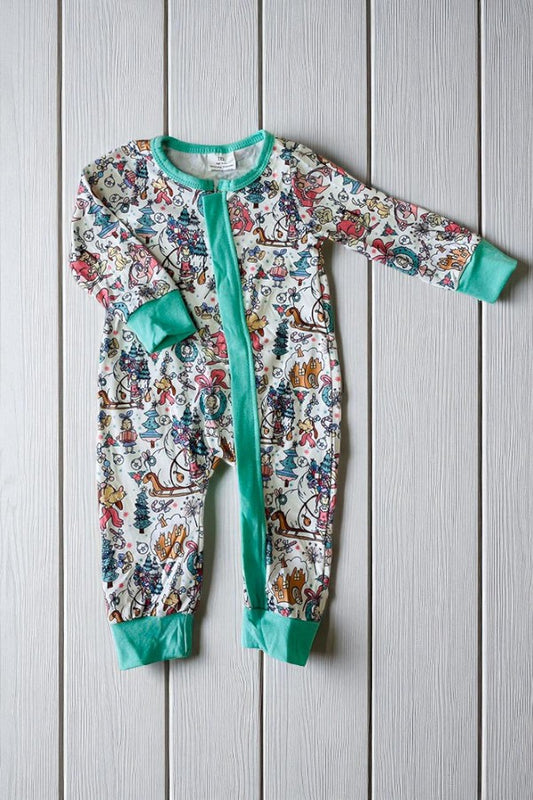 1180WY Christmas tree & Gift Printed Baby onesies w/zipper wholesale