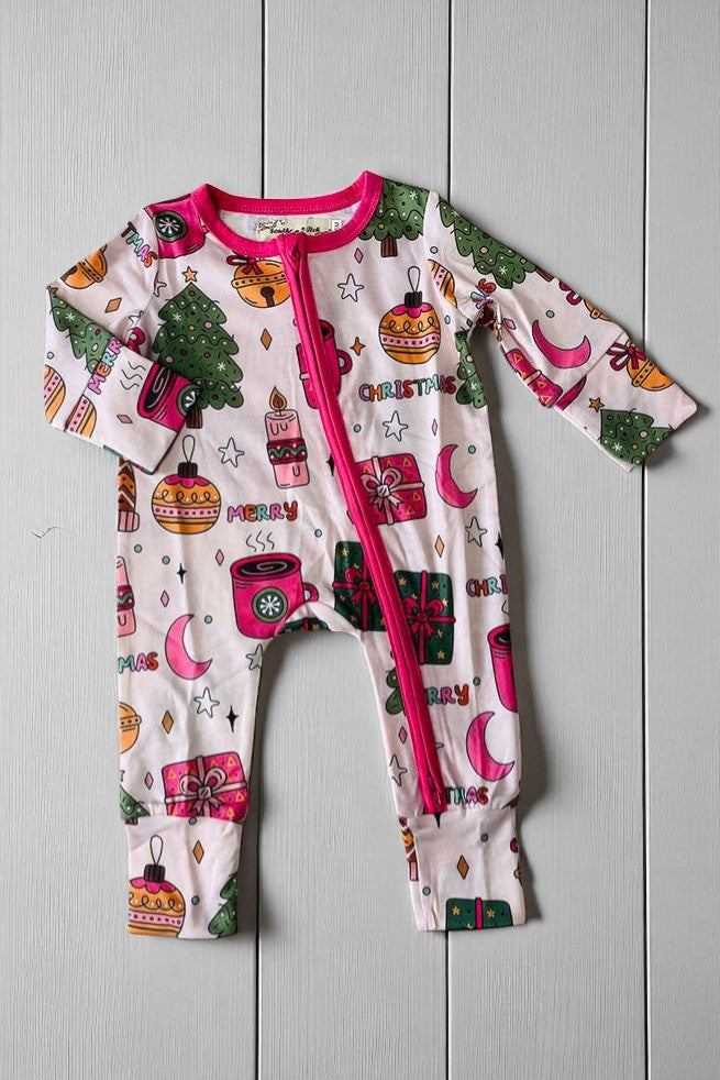 Merry Christmas printed long sleeve baby girls onesie X05005