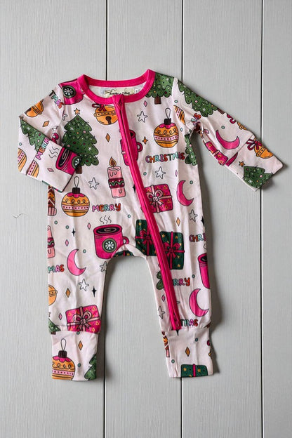 Merry Christmas printed long sleeve baby girls onesie X05005