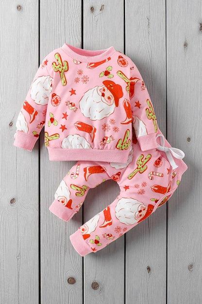 Christmas santa claus & cactus printed 2pc baby outfit sets 250713M