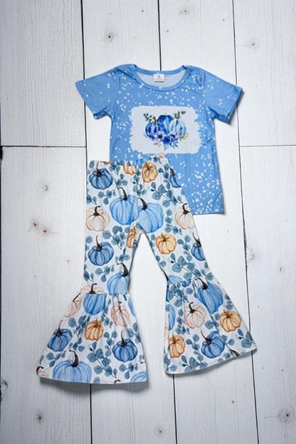 Light blue pumpkins & flowers 2pc girls set 1177WY