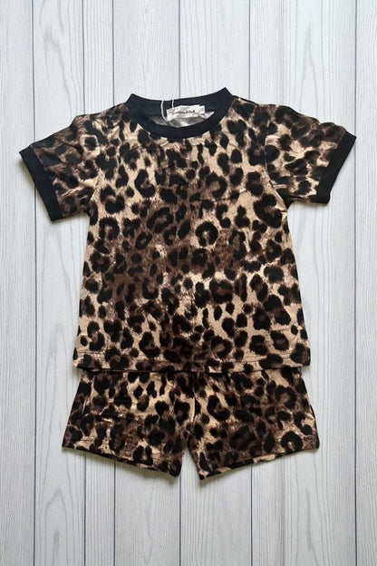 Western leopard Mom and me top & shorts 2pcs girls sets BQ2417