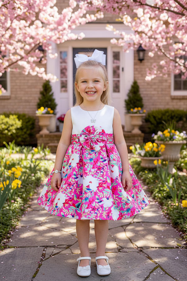 Girls wedding dress wholesale White & Floral princess dress with zipper DLH2876