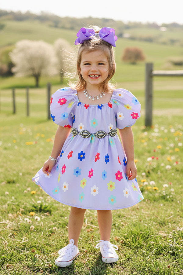 Girls dress wholesale Purple floral print puff short sleeve children's clothing store XCH03016