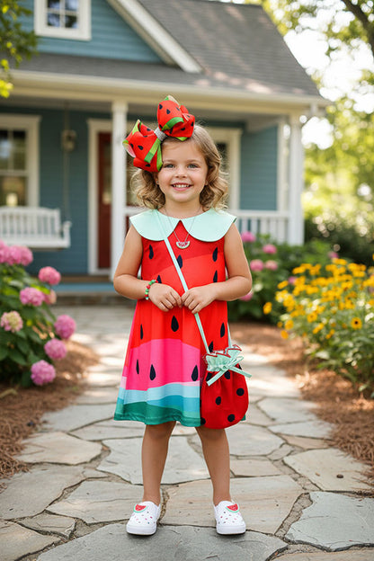 XCH07004 Cute watermelon printed baby doll girls dress with bag