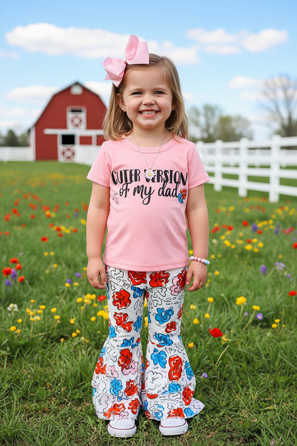 CUTER VERSION OF MY DAD top floral printed bell bottom 2pc girls sets XCH0333-11H A7S6