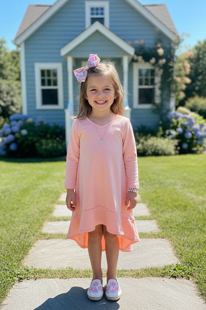 XCH0020-6H Pink long style high-low long sleeve girls dress